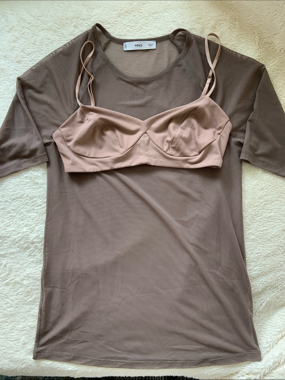 NWOT Mango Taupe Tee with Nude Bralette Set